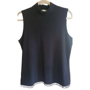 VTG 90s Mock Neck Tank Top Women's size 10 Beaded detail Black Elevated Basic